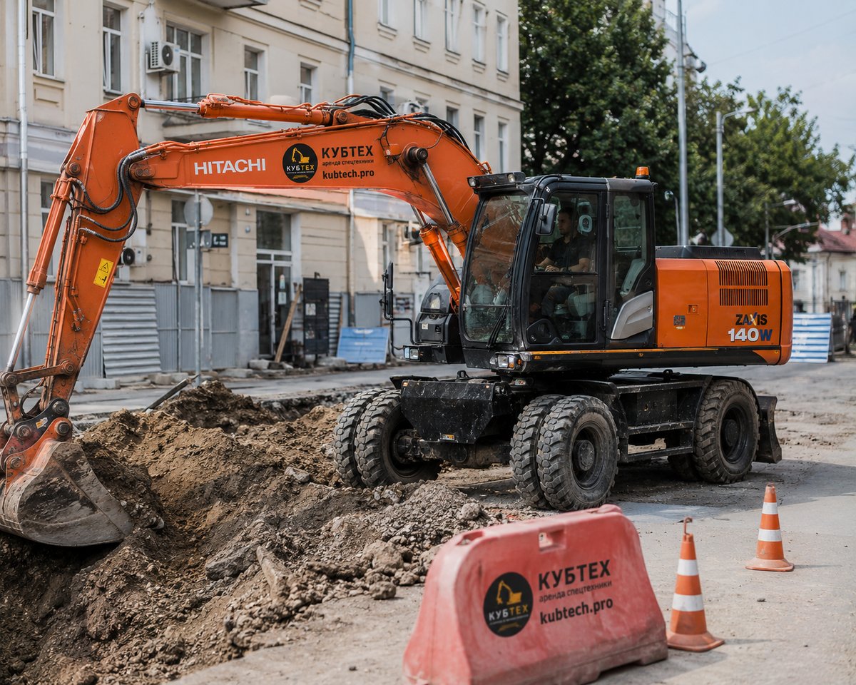Аренда колёсного экскаватора Hitachi ZX140W в Краснодаре